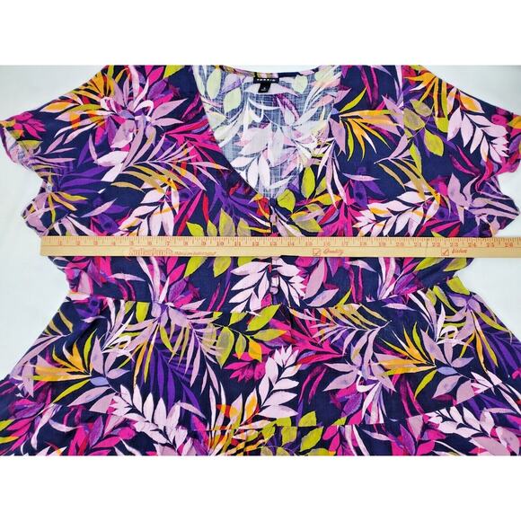 Torrid Top Plus Size 3 Rayon Palm Tree Print Purple Short Sleeve Womens 3X 3XL - Picture 6 of 7